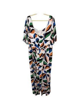 Eloquii Multicolor Abstract Leaf Print Maxi Dress Size 18W